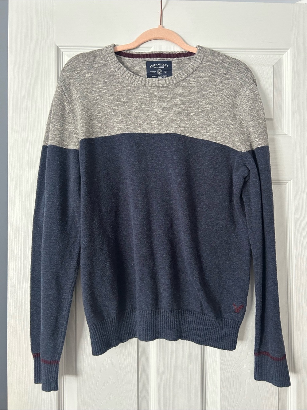 American Eagle Outfitters Colorblock Crewneck Sweater - Gray and Navy
